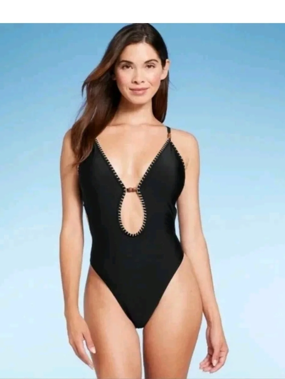 Shade & Shore Plunge Bead Detail Extra High Leg One Piece Swimsuit Women - Picture 4 of 7